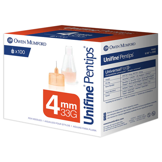 Owen Mumford Unifine Pentips Pen Needles 4mm x 33g - BX 100