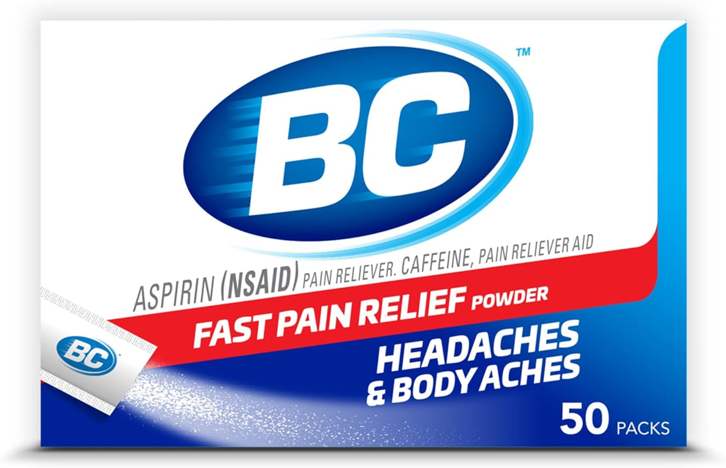 BC Powder Original Strength Pain Reliever, Aspirin Dissolve Packs, 50 Count