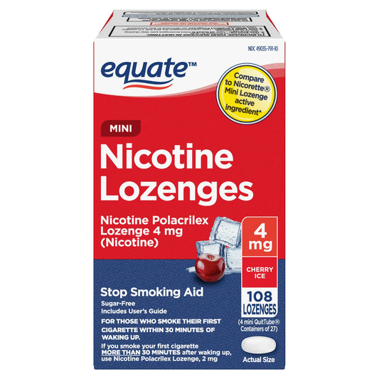 Equate Mini Nicotine Lozenge 4 mg, Cherry Ice Flavor, 108 Count