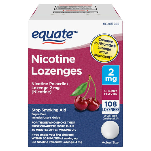 Equate Nicotine Lozenge 2 mg, Cherry Flavor, Stop Smoking Aid, 108 Count