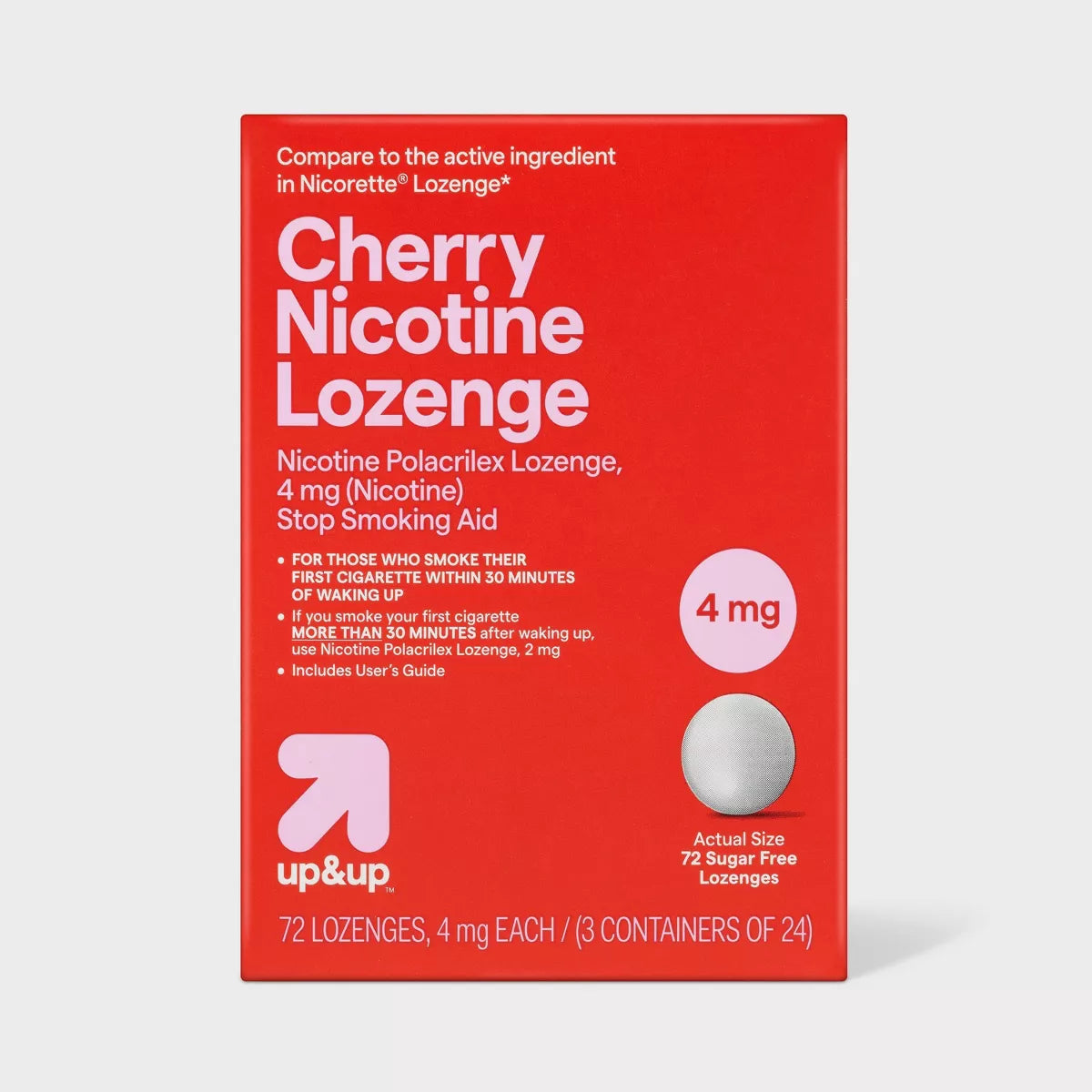 Nicotine 4mg Lozenge Stop Smoking Aid - Sugar Free Cherry - 72ct - up&up