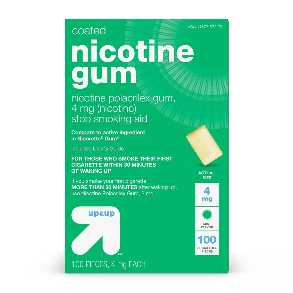 Coated Nicotine 4mg Gum Stop Smoking Aid - Cool Mint - 100ct - up&up