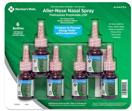 Member's Mark Aller-Nose Fluticasone Propionate Nasal Spray, 50 mcg, 0.62 fl. oz., 6 ct.