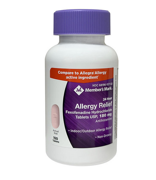 Member's Mark Allergy Relief Fexofenadine HCl Tablets USP, 180 mg, 150 ct.