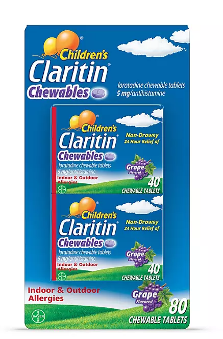 Children's Claritin Non-Drowsy Chewable Tablets, 5 mg Loratadine, Grape 40 ct./pk., 2 pack.