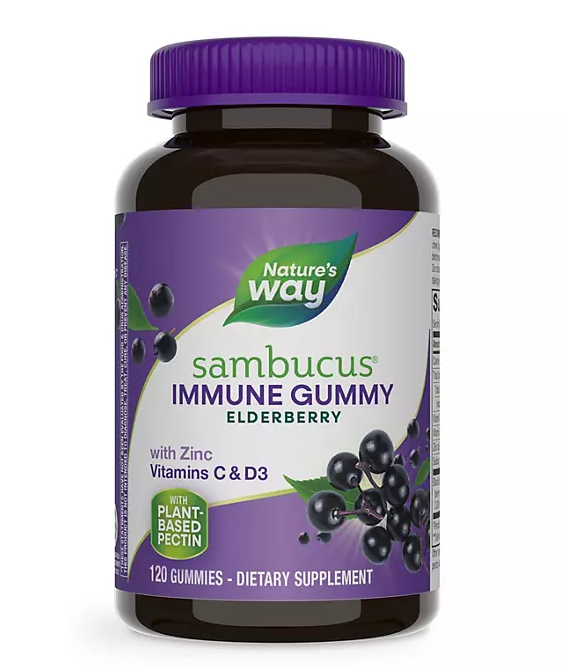 Nature’s Way Sambucus Immune Gummies, Elderberry, Vitamin C, Vitamin D3, Zinc, 120 ct.