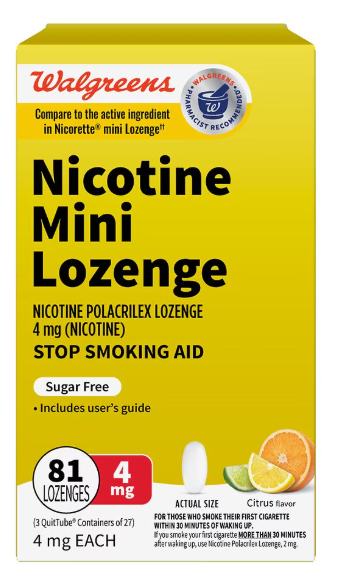 Walgreens Mini Nicotine Polacrilex Lozenge, 4 mg Citrus  - 81 ea