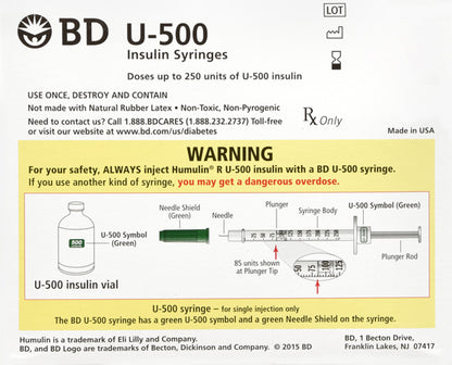 BD U-500 Insulin Syringes 6mm x 31G 1/2 mL/cc 100 Counts #326730